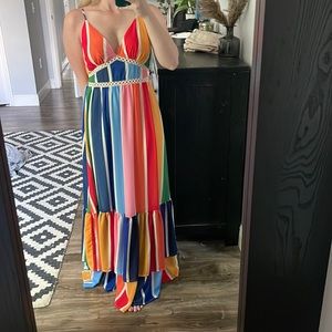 Rainbow striped maxi dress - size small